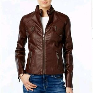 Jou Jou Women XXL leather jacket sweater burgandy